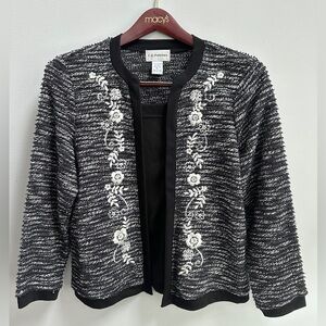 C.D. petites black white floral with sequin cardigan sweater size PL